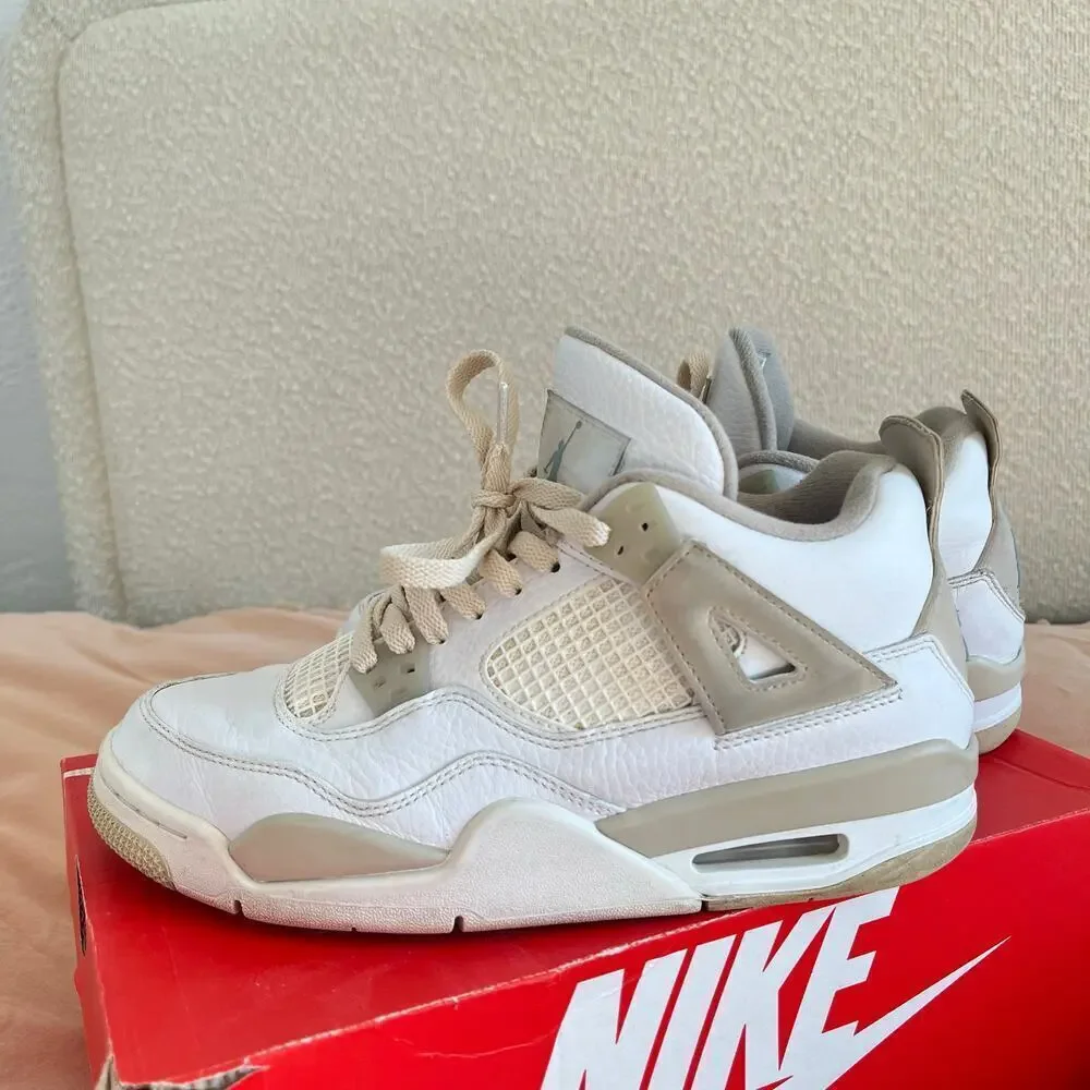 Nike‎ Air Jordan 4 Retro Shoes Size 7Y 2017 Linen white/tan